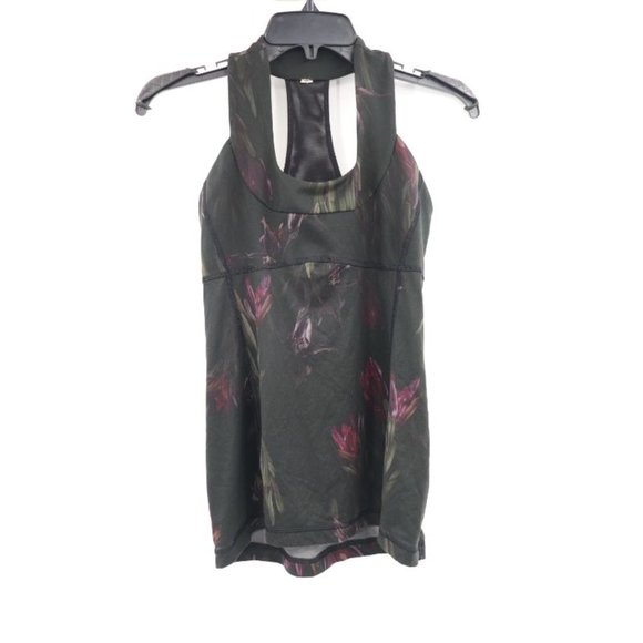 Lululemon Women's S/M Scoop‎ Neck Tank Racerback Midnight Iris Black Dark Floral - Picture 2 of 14